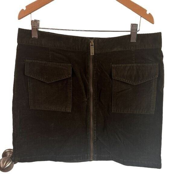 Vince Camuto Womens Olive Corduroy A-Line Skirt Size 12P Zip Pocket Fall - Picture 2 of 13